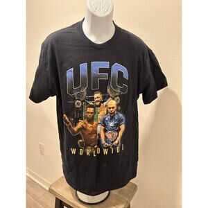 UFC World Wide Graphic T-Shirt Tee Black Multicolor Size Large 100% Cotton B49